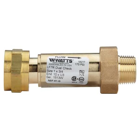 Watts Backflow Preventer, Size 1", 175 psi 1X3/4 LF7R10-U3