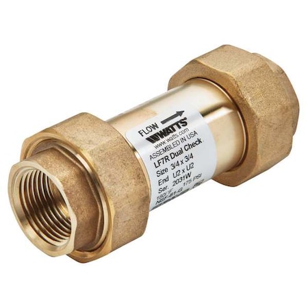 Watts Backflow Preventer, Size 3/4", 175 psi 3/4X3/4 LF7RU2-U2