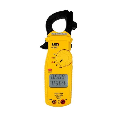 UEI TEST INSTRUMENTS Dual Display Clamp Meter, Backlit LCD, 400 A A, 1.25 in (31.75mm) Jaw Capacity DL569