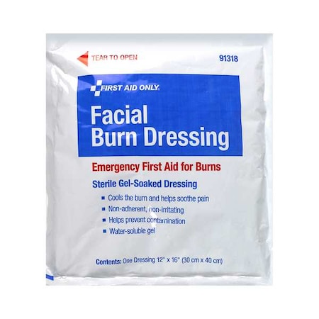 First Aid Only Facial Burn Dressing, White, 16"L, 12"W 91318