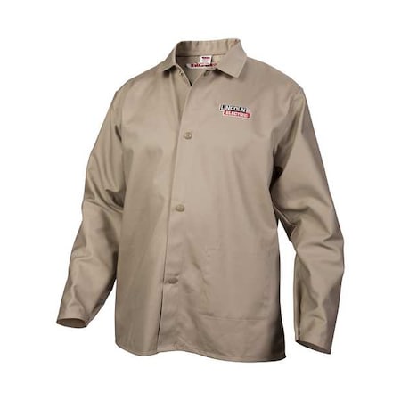 Lincoln Electric Welding Jacket, Cotton, 9 oz, 30 in Length, Button Closure, 1 Pockets, Khaki, XL K3317-XL