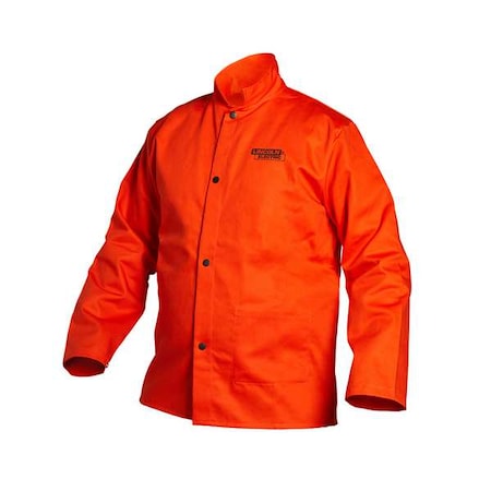 Lincoln Electric Welding Jacket, Cotton, 9 oz, 30 in Length, Snaps Closure, 1 Pockets, Orange, 3XL K4688-3XL