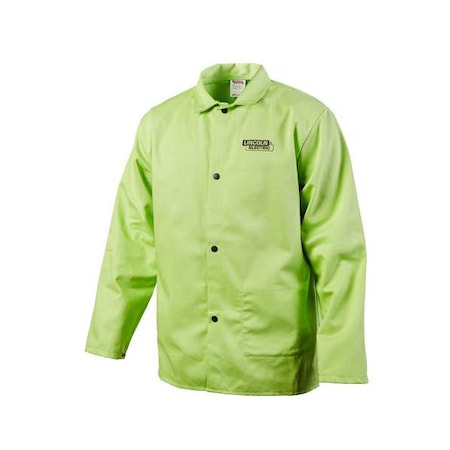 Lincoln Electric Welding Jacket, Cotton, 9 oz, 30 in Length, Snaps Closure, 1 Pockets, Lime, XL K4689-XL