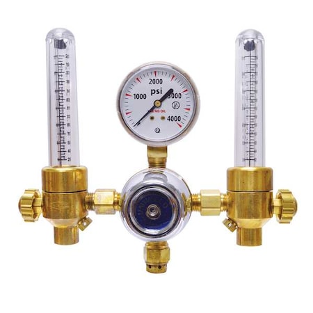 Uniweld Dual Flowmeter Regulator, Argon, Helium, Single Stage, 0.965"-14 Inlet, 5/8"-18 Outlet DEF14