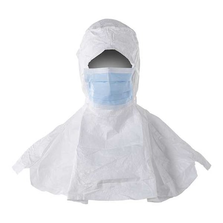 Tyvek Hood and Mask, Polyethylene, Bound Seam, White, Covers Face, Head , 100 PK IC669BWH0001000S