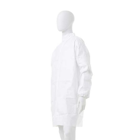 Tyvek Lab Frock, Tyvek(R) IsoClean(R), Snaps Closure, Elastic Cuff, White, 30 PK IC263SWHSM00300B