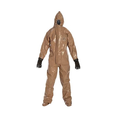 Dupont Respirator Fit Hood. Attached Gloves, Butyl mil spec. Double Storm Flap with Hook, Loop Closure. Double Tan. SM RC128TTNSM000100