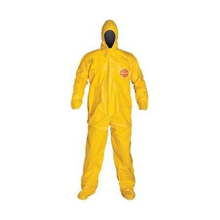Dupont Standard Fit Hood. Stormflap. Elastic Wrists. Attached Socks. Storm Flap with Adhesive Closure. Yellow. 6X QC122TYL6X000400