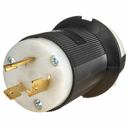 Hubbell Wiring Device-Kellems Locking Plug, L5-20P, 20 A, 125V AC, Single Phase, 2 Pole, Spring Clamp Terminals, Black, White HBL2311ST