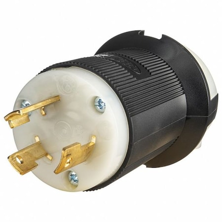 Hubbell Wiring Device-Kellems Locking Plug, L5-30P, 30 A, 125V AC, Single Phase, 2 Pole, Spring Clamp Terminals, Black, White HBL2611ST