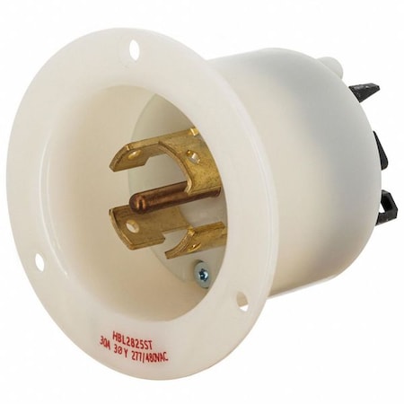 Hubbell Wiring Device-Kellems Locking Receptacle, 30 A, 277/480V AC, Three Phase, 4 Pole, Flush Mount, Spring Clamp Terminals HBL2825ST