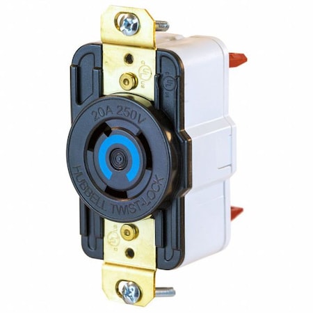 Hubbell Wiring Device-Kellems Locking Receptacle, L6-20R, 20 A, 250V AC, Single Phase, 2 Pole, Flush Mount, Black HBL2320ST