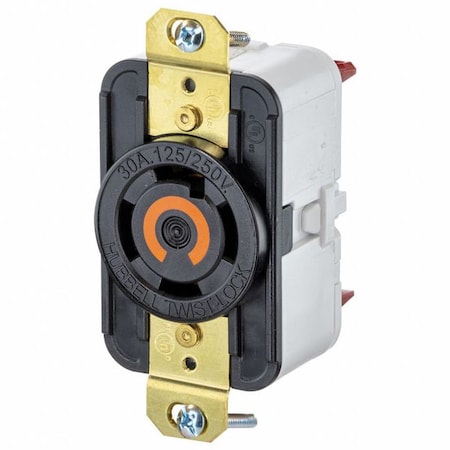 Hubbell Wiring Device-Kellems Locking Receptacle, L14-30R, 30 A, 125/250V AC, Single Phase, 3 Pole, Flush Mount, Black HBL2710ST