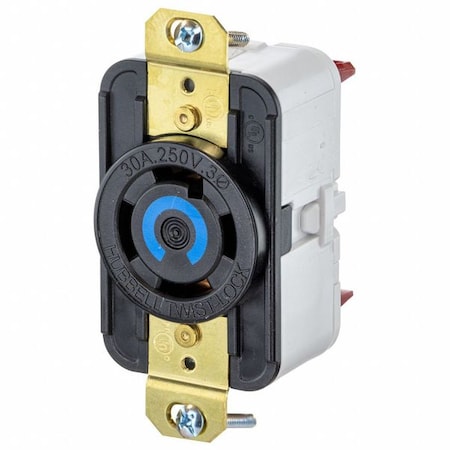 Hubbell Wiring Device-Kellems Locking Receptacle, L15-30R, 30 A, 250V AC, Single Phase, 3 Pole, Flush Mount, Black HBL2720ST