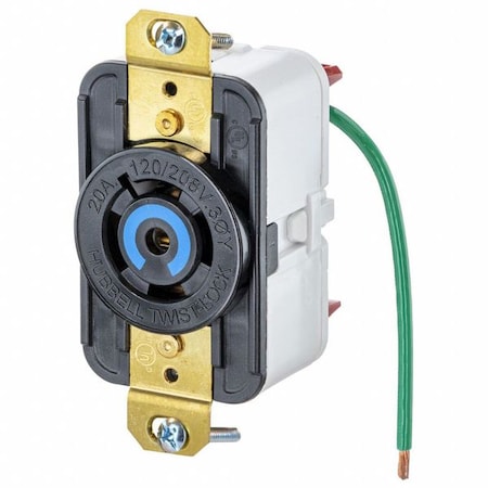 Hubbell Wiring Device-Kellems Locking Receptacle, L21-20R, 20 A, 120/208V AC, Three Phase, 4 Pole, Flush Mount, Black HBL2510ST