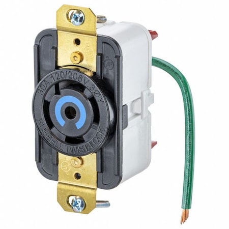 Hubbell Wiring Device-Kellems Locking Receptacle, L21-30R, 30 A, 120/208V AC, Three Phase, 4 Pole, Flush Mount, Black HBL2810ST