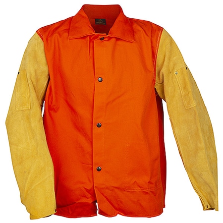 Tillman Cotton Jacket Leather Sleeves, Cotton, 9 oz, 30 in Length, Snaps Closure, 1 Pockets, Orange, 5XL 9230D5X