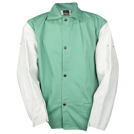 Tillman Cotton Jacket Leather Sleeves, Leather, 9 oz, 30 in Length, Buttons Closure, 1 Pockets, Green, 5XL 96305X