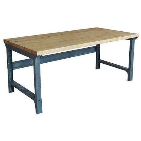 Zoro Select Bolted Workbenches, Butcher Block, 48" W, 30-3/4" to 34-3/4" Height, 4000 lb., Straight 7AN83