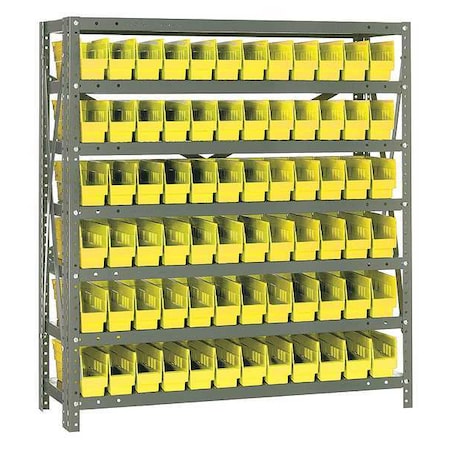 Quantum Storage Systems Steel Bin Shelving, 12 in D x 39 in H x 36 in W, 7 Shelves, Yellow 1239-100YL