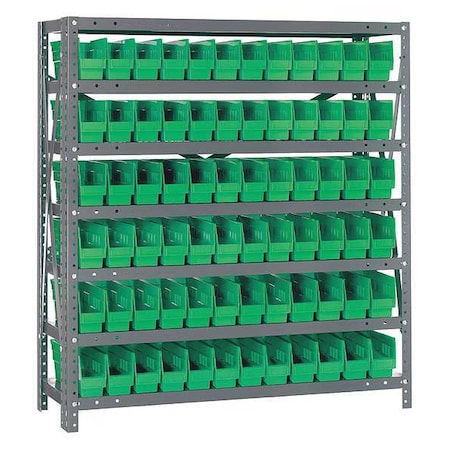 Quantum Storage Systems Steel Bin Shelving, 12 in D x 39 in H x 36 in W, 7 Shelves, Green 1239-100GN