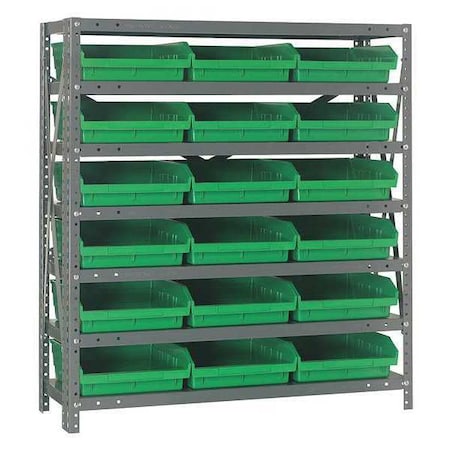 Quantum Storage Systems Steel Bin Shelving, 18 in D x 39 in H x 36 in W, 7 Shelves, Green 1839-110GN