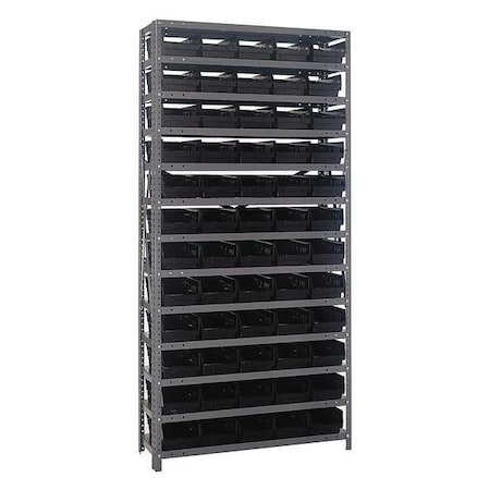 Quantum Storage Systems Steel Bin Shelving, 12 in D x 75 in H x 36 in W, 13 Shelves, Black 1275-102BK