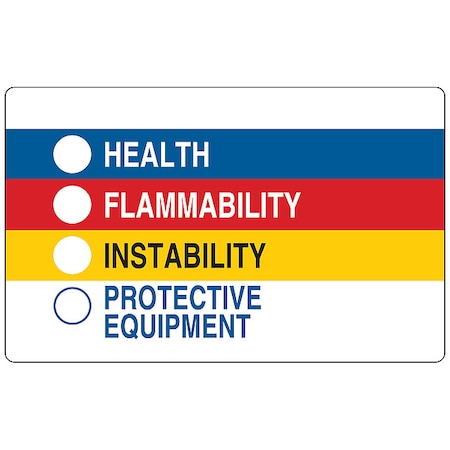 Brady Label, Health, Flammability, Instability, Protective Equipment, Paper, 3 in W, 1 7/8 in H 60320