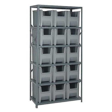 Quantum Storage Systems Steel Bin Shelving, 18 in D x 75 in H x 36 in W, 6 Shelves, Gray QSBU-600GY