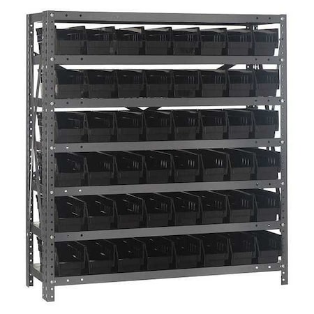 Quantum Storage Systems Steel Bin Shelving, 18 in D x 39 in H x 36 in W, 7 Shelves, Black 1839-103BK