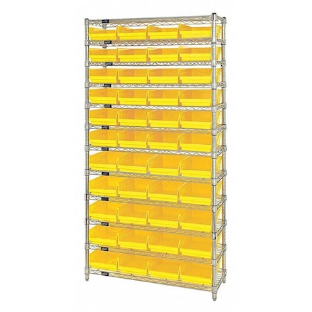 Quantum Storage Systems Steel Wire Bin Shelving, 36" W x 74" H x 18" D, 12 Shelves, Silver WR12-108YL