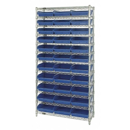 Quantum Storage Systems Steel Wire Bin Shelving, 36" W x 74" H x 18" D, 12 Shelves, Silver WR12-110BL
