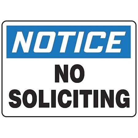 Accuform Notice, No Soliciting, 14" W x 10" H, Rectangle, Vinyl MADC827VS