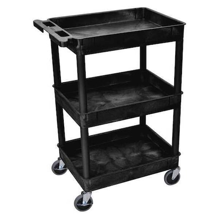 Zoro Select Utility Cart with Deep Lipped Plastic Shelves, 300 lb Load Capacity, 3 Shelves, 24 in L, 18 in W STC111-B