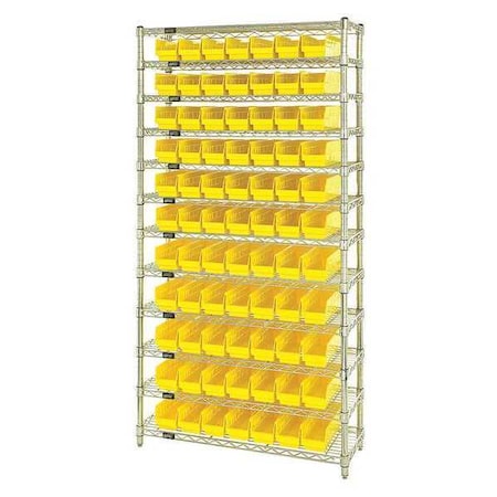 Quantum Storage Systems Steel Bin Shelving, 18 in D x 74 in H x 36 in W, 12 Shelves, Yellow WR12-103YL