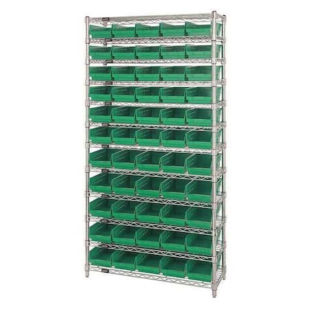 Quantum Storage Systems Steel Bin Shelving, 18 in D x 74 in H x 36 in W, 12 Shelves, Green WR12-104GN