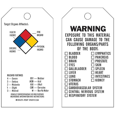 Brady Tag, Hazardous Materials, Polyester, 5 3/4 in H x 3 in W, Black, Blue, Red, Yellow, Rectangle 76227