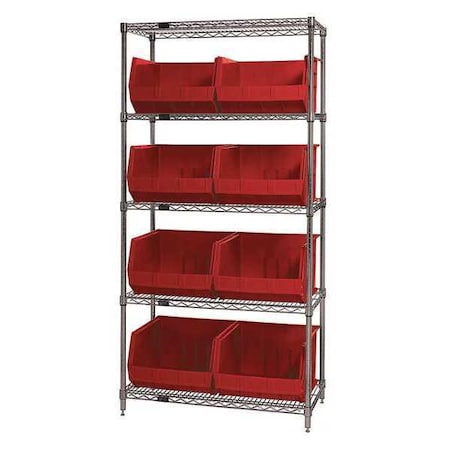 Quantum Storage Systems Steel Bin Shelving, 18 in D x 74 in H x 36 in W, 5 Shelves, Red WR5-270RD