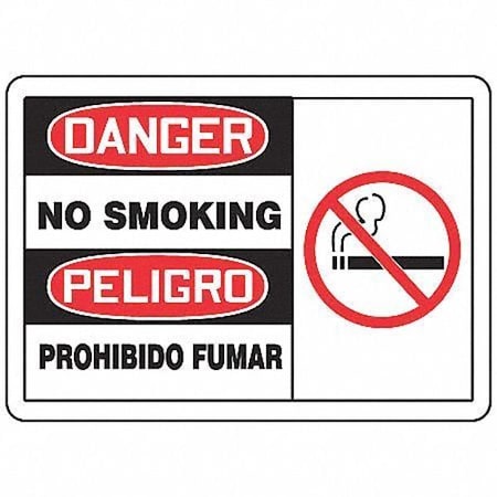 Accuform No Smoking Sign, 7" H, 10" W, Vinyl, Rectangle, English, Spanish, SBMSMK003MVS SBMSMK003MVS