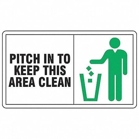 Accuform Pitch In To Keep This Area Clean, 10" W x 7" H, Rectangle, Vinyl, MHSK551VS MHSK551VS