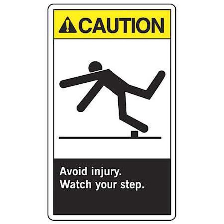 Accuform Caution, Avoid Injury. Watch Your Step., 7" W x 10" H, Rectangle, Aluminum MRTF601VA