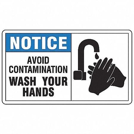 Accuform Avoid Contamination. Wash Your Hands., Vinyl, 7 in x 10 in, Adhesive Surface MCHL810VS