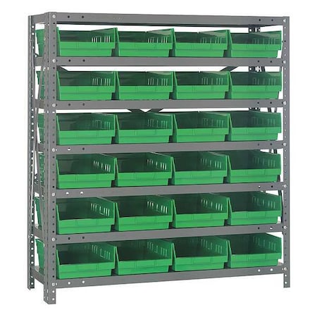 Quantum Storage Systems Steel Bin Shelving, 36 in W x 39 in H x 12 in D, 7 Shelves, Gray/Green 1239-107GN