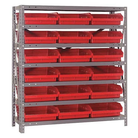 QUANTUM STORAGE SYSTEMS Steel Bin Shelving, 36 in W x 39 in H x 12 in D, 7 Shelves, Red 1239-109RD