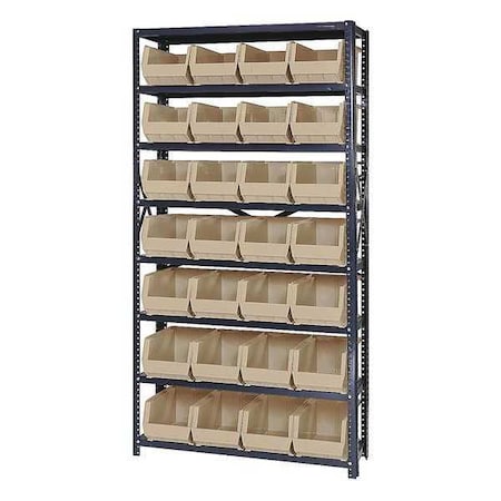 Quantum Storage Systems Steel Bin Shelving, 12 in D x 75 in H x 36 in W, 8 Shelves, Ivory QSBU-240IV