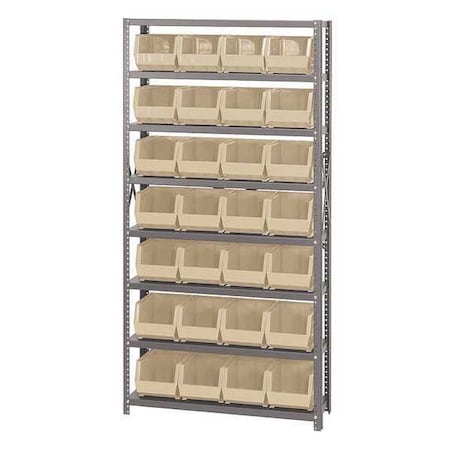 Quantum Storage Systems Steel Bin Shelving, 12 in D x 75 in H x 36 in W, 8 Shelves, Ivory QSBU-239IV