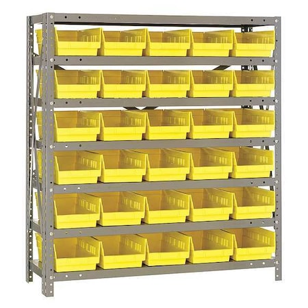 Quantum Storage Systems Steel Bin Shelving, 12 in D x 39 in H x 36 in W, 7 Shelves, Yellow 1239-102YL