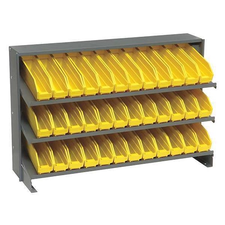 Quantum Storage Systems Steel Bench Pick Rack, 12 in D x 21 in H x 36 in W, 3 Shelves, Yellow QPRHA-100YL