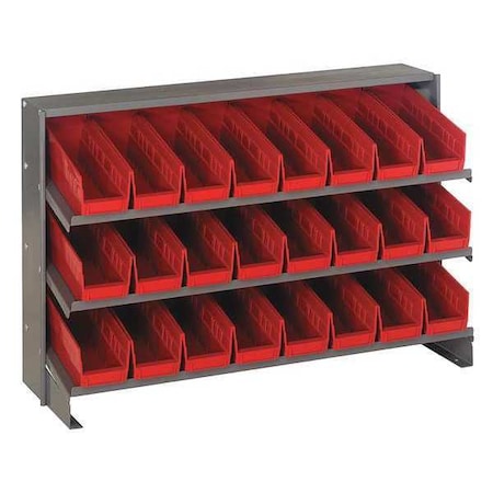 Quantum Storage Systems Steel Bench Pick Rack, 12 in D x 21 in H x 36 in W, 3 Shelves, Red QPRHA-101RD