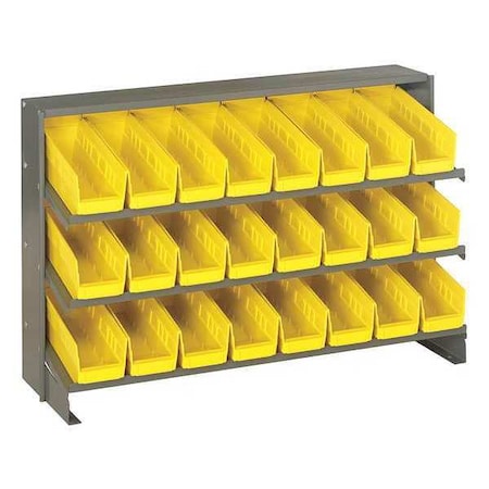 Quantum Storage Systems Steel Bench Pick Rack, 12 in D x 21 in H x 36 in W, 3 Shelves, Yellow QPRHA-101YL